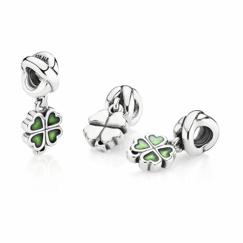 Pandora Four-leaf Clover Dangle Charm - Sterling Silver Oxidised/Enamel/Green - Canada | KN1520ZJ